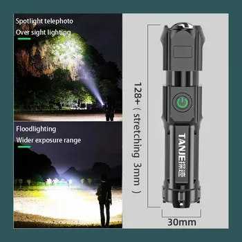 ניידת נטענת USB פנס לד חזק אורות ליל זום להדגיש אור חיצוני קמפינג דיג לילה תאורה כלים
