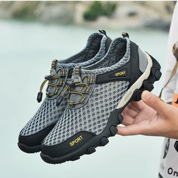 נעלי גברים קיץ 2023 חדש ספורט לגברים נעלי גרסה קוריאנית אופנה חיצוני נעלי גברים של רשת לנשימה נעלי שכשוך