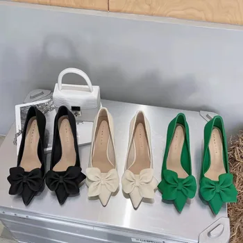 נעלי נשים העקב גבוה הצביע קשת משאבות אופנה להחליק על מקרית קוריאני גרסה שמלת מסיבת נעלי 