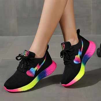 נשים לנשימה רשת נעלי סניקרס, נמוך למעלה תחרה עגול הבוהן נעליים מזדמנים נשים ספורט נעלי ריצה