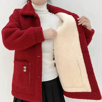 נשים מעיל החורף 2023 חדש קטיפה חם Lambhair המעיל בגיל העמידה הנשית צמר פו מעיל פרווה לנשים מעיל הלבשה עליונה XL-5XL