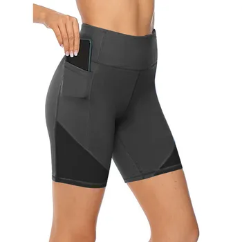 נשים ספורט קצרים גבוהה המותניים חלקה יוגה מכנסיים עם כיס רכיבה על אופניים ספורט מכנסי טייץ ריצה, אימון כושר, יוגה מכנסיים Штаны