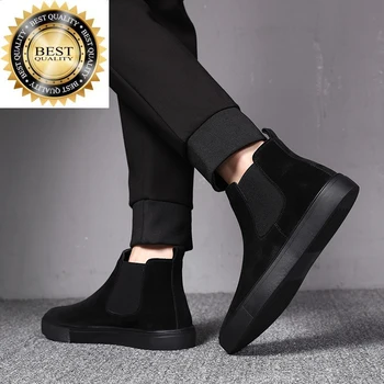 סגנון mens אופנה צ ' לסי קוריאנית השחור מגפי גאות נעליים שטוחות נעלי בוקרים סתיו חורף אתחול נאה הקרסול botas zapatillas hombre