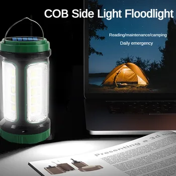 סולארי נייד חיצוני חזק המנורה נטענת USB חירום פנס LED פנס קמפינג תאורה זרקור טיול דיג