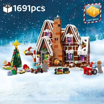 סנטה קלאוס, חג המולד לחם זנגביל נוף עם אור אבני בניין לבנים MOC 10267 החורף הכפר הילד הרכבה צעצוע מתנות