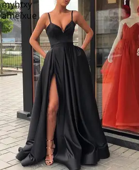 סקסית מוסלמי שחור בתוספת גודל שמלות ערב החלוק 2023 קו רצועות ספגטי שסף האסלאמית דובאי הסעודית ערבית אלגנטי