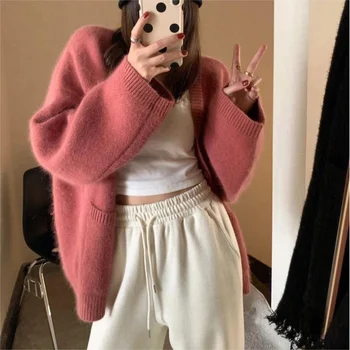סתיו וחורף נשים האופנה של דרום קוריאה החדשה הנשים הסוודר של נשים קרדיגן סרוג עצלן חופשי רך עם שרוולים ארוכים מעיל