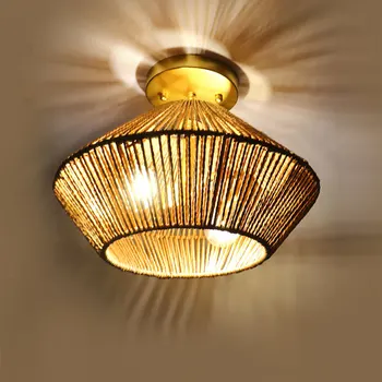 עבודת יד קש ארוג בסגנון אמריקאי כפרי רטרו תאורה אורות התקרה בחדר השינה למסדרון סלון מרפסת מנורת תקרה