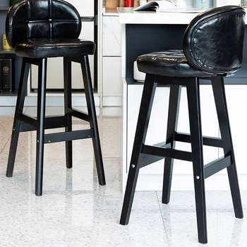 עור בר עגול כיסא מודרני שחור, גב גבוה, דלפק קבלה למשרד כיסא בר מרפסת Barhocker נורדי נוח פריטים ביתיים