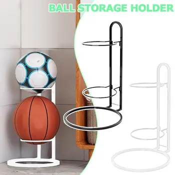 פחמן פלדה הכדור אחסון מחזיק שחור/לבן, שתי שכבות להציב מדף בורג התקנה חינם כדור Rack תצוגת כדורסל