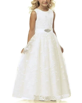 פרח ילדה שמלות חתונה אפליקציות זמן קטן היופי, שמלות טול לבן הטקס הראשון