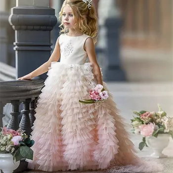פרח ילדה שמלות לחתונות אלגנטי בשכבות הנסיכה ילדים לוליטה בערב הטקס הראשון Junior שושבינה שמלת נשף