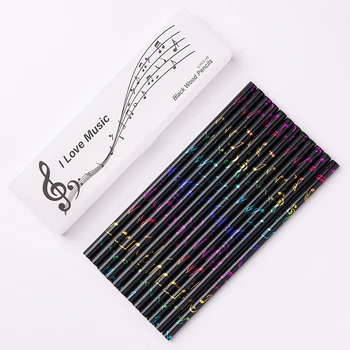 צבעוני הערה עץ שחור עיפרון סטודנט אני אוהבת מוזיקה, כתיבה טרבל קלי קלמר עם 12 עפרונות בתוך הקלמר עיפרון להגדיר