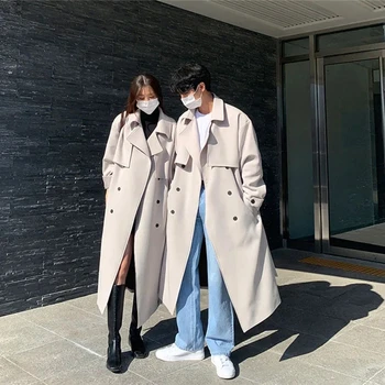 קוריאני יוניסקס מעילי גשם 2023 סתיו נשים אלגנטי שרוול ארוך מזדמן ארוך ז ' קטים שני כפול עם חזה אוהבים בגדים