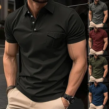 קיץ ניו ג ' רזי סלים חולצה רול צווארון כיס שרוול קצר בגדי מעצבים בגדי גברים מוצק קט אופנתי 2023