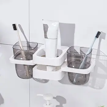 קיר רכוב דביק מחזיק מברשת שיניים מברשת שיניים חשמלית ארגונית מי פה כוס מתלה משחת שיניים אחסון מדף