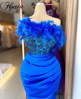 קלאסי כחול רויאל ים שמלות קוקטייל 2023 סטרפלס נוצות אורחי חתונה שמלות, גלימות De Bal סיום שמלות