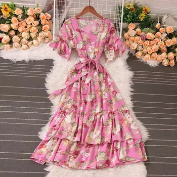 קפלים שמלה צנועה בוהו פרחוני לוליטה פיות הקיץ השמלה נשים 2023 קוריאנית אלגנטי זמן מפלגה חדשה בשמלות וינטג יום הולדת