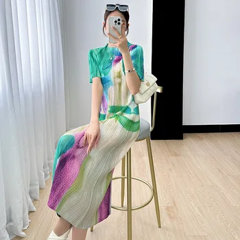 קפלים שרוול קצר מודפס שמלת נשים 2023 קיץ חדש קוריאני אופנה אור יוקרה קטנים מזדמנים גיל הפחתת השמלה