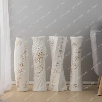 קרמיקה לבן אגרטל גדול קומה פשוטה מודרני יצירתי קישוט הסלון Dracaena Sanderiana סידור פרחים מים