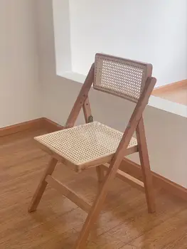 רטרו מעץ מלא כיסא מתקפל נורדי homestay קש הכיסא ביתיים פשוטים משענת כיסא האוכל היפני השינה כיסא איפור