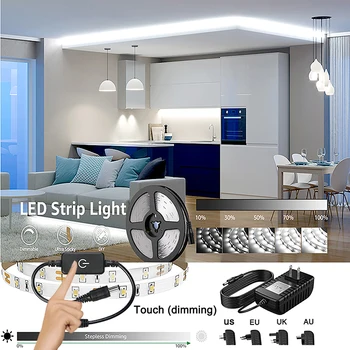 רצועת Led אורות 16.4 רגל ניתן לעמעום אור Led רצועה גמישה אורות חבל ערכות עם 12v ETL אספקת חשמל דימר מגע עבור עיצוב הבית
