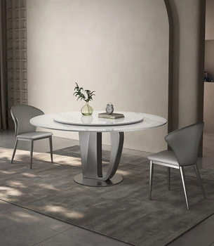 שולחן אוכל, שולחן עגול עם הפטיפון, משק בית מינימליסטי מודרני איטלקי מינימליסטי בהיר עגול שולחן