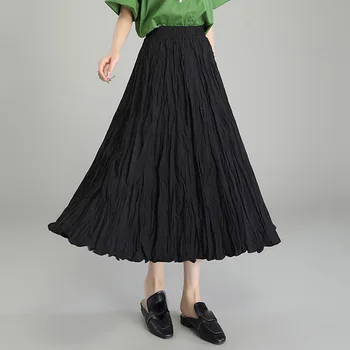 שחור בז ' קטיפה קפלים החצאית נשים 2023 סתיו אופנה החורף ארוך גבוהה המותניים קו החצאית הנשית אלגנטי חצאית עבה ליידי