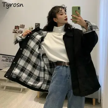 שחור מטען נשים של מעילי מעילים, יוניסקס בגדים קוריאני אופנה וינטג ' Harajuku נוער נוער Mujer Chaqueta מינימליסטי בציר חדש