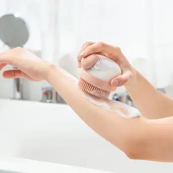 שמפו מסרק עם דיספנסר סבון אמבט ספא, מקלחת מברשת זיפים רכים סיליקון ראש עיסוי קרקפת מברשת שירותים אביזר