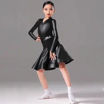שרוול ארוך amd לוטוס עיצוב הילדים ריקודים לטיניים שמלה שמלות ילדה תחרות ריקודים סלוניים תחפושת NY63 8948