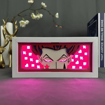תיבת אור האנטר X האנטר Hisoka עין פנים המנורה על קישוט חדר השינה Lightbox מנגה נייר, גילוף שולחן מנורת שולחן עץ אנימה