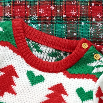 תינוק ילדה חג המולד תלבושת היילוד ארוך שרוול סוודר סרבל עץ חג המולד Prnt סרוגים בגד חג המולד בגדים