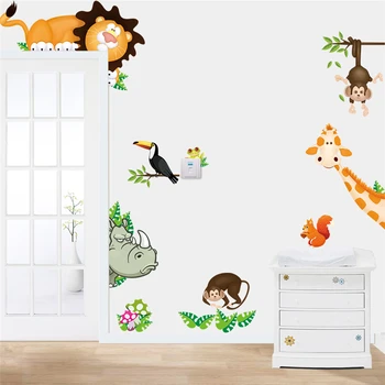 תצוגת 3d חיות מדבקות קיר הדלת קישוט מצויר אריה דינוזאור ספארי ציור קיר אמנות לילדים, חדר עיצוב הבית עשה זאת בעצמך קיר Pvc מדבקות